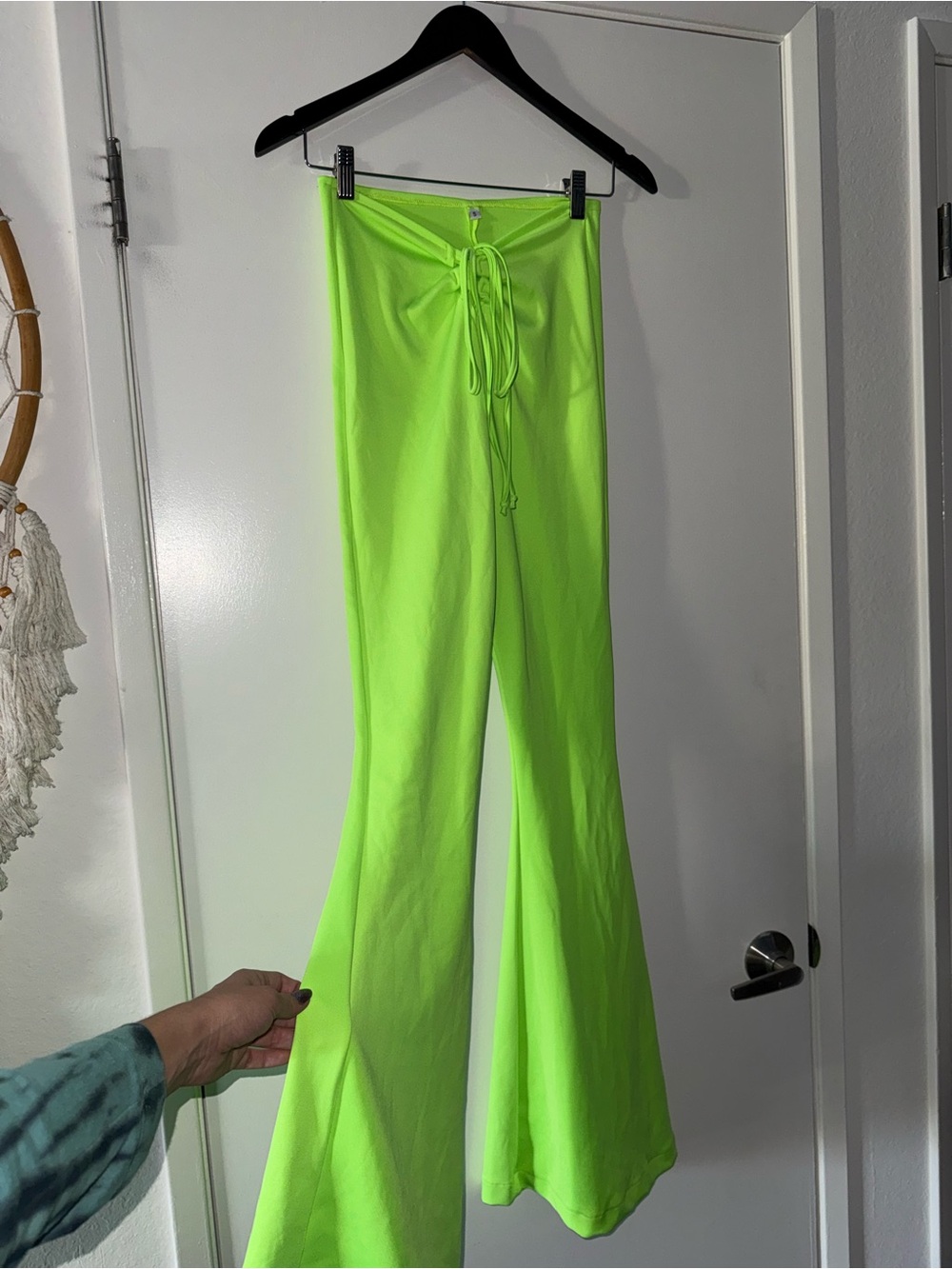 Neon Lime Flare Pants, Adjustable with the waist Drawstrings + Matching Top